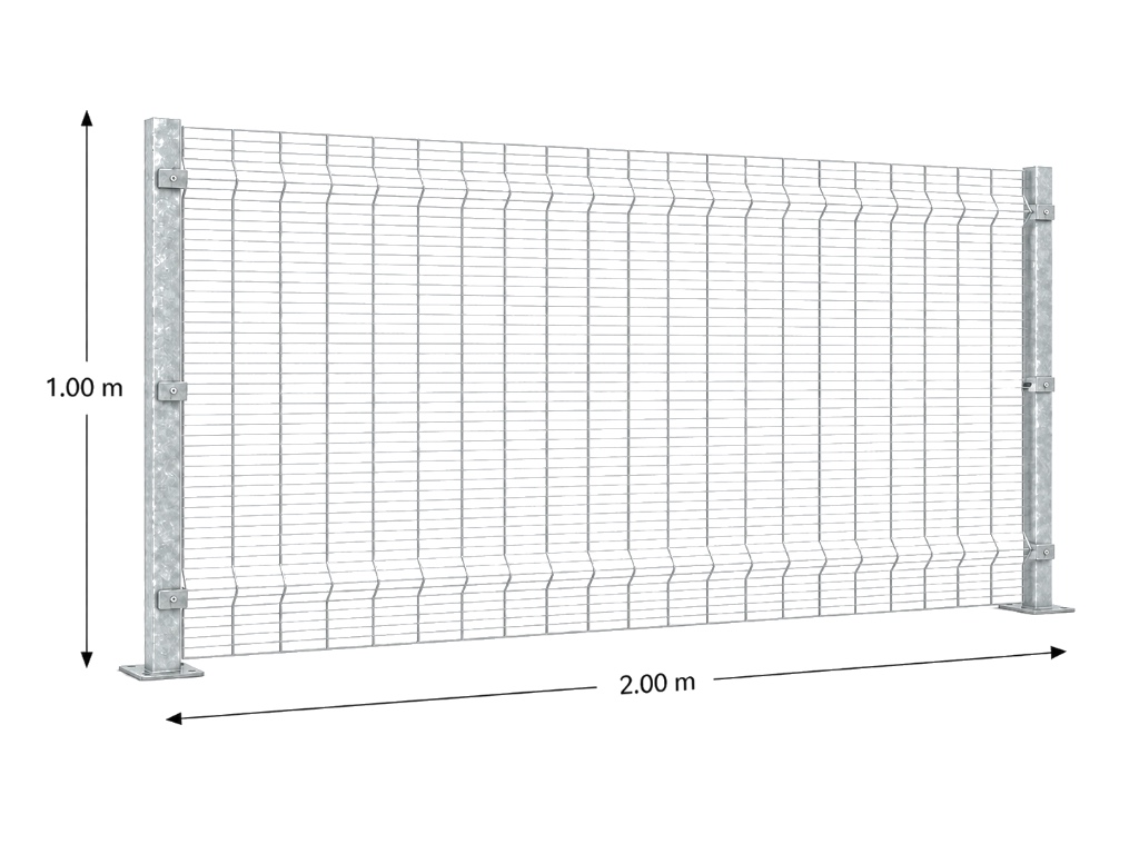 Kit Reja Antiescalable 1.0 × 2.0 m — Cuadrícula 1.2 × 7.5 cm — Galvanizado — Con postes para fijación en concreto