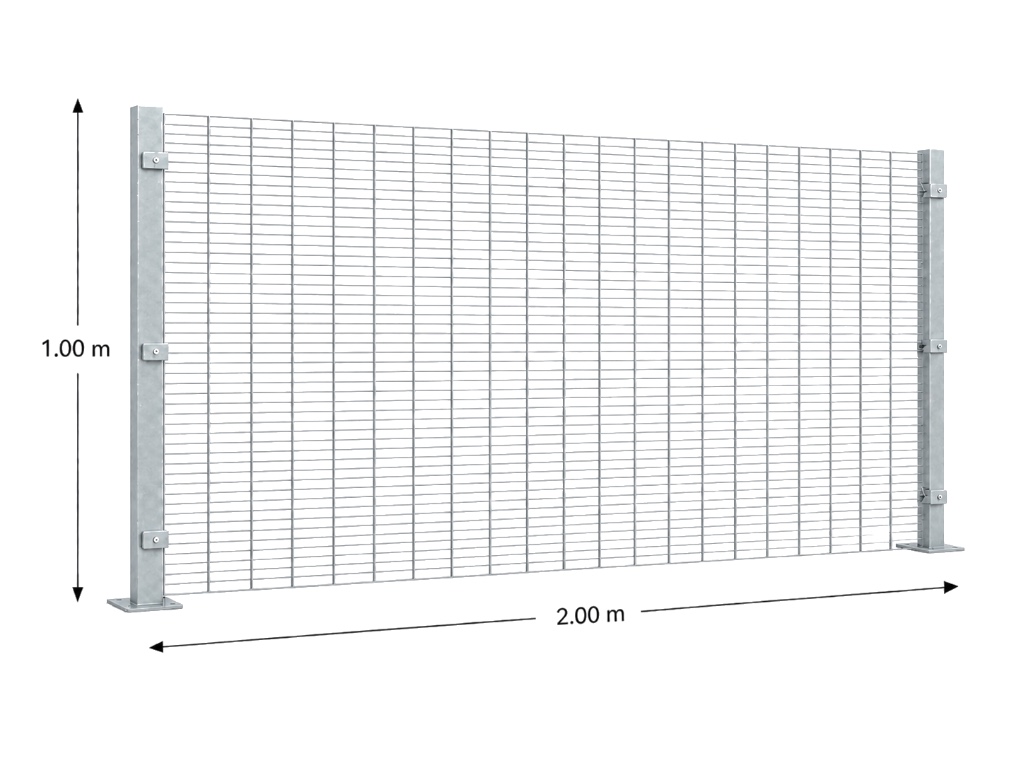 Kit Reja Antiescalable Sin Pliegues 1.0 × 2.0 m — Cuadrícula 1.2 × 7.5 cm — Galvanizado — Con postes para fijación en concreto