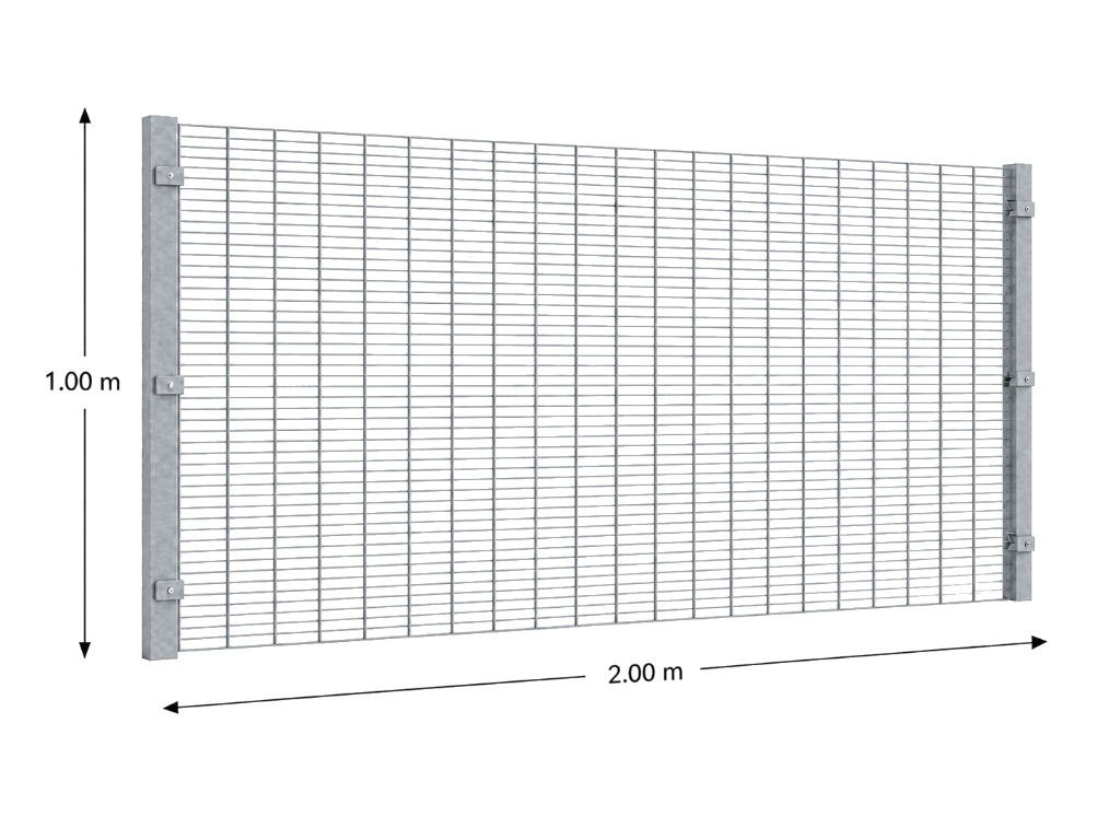 Kit Reja Antiescalable Sin Pliegues 1.0 × 2.0 m — Cuadrícula 1.2 × 7.5 cm — Galvanizado — Con postes para fundir