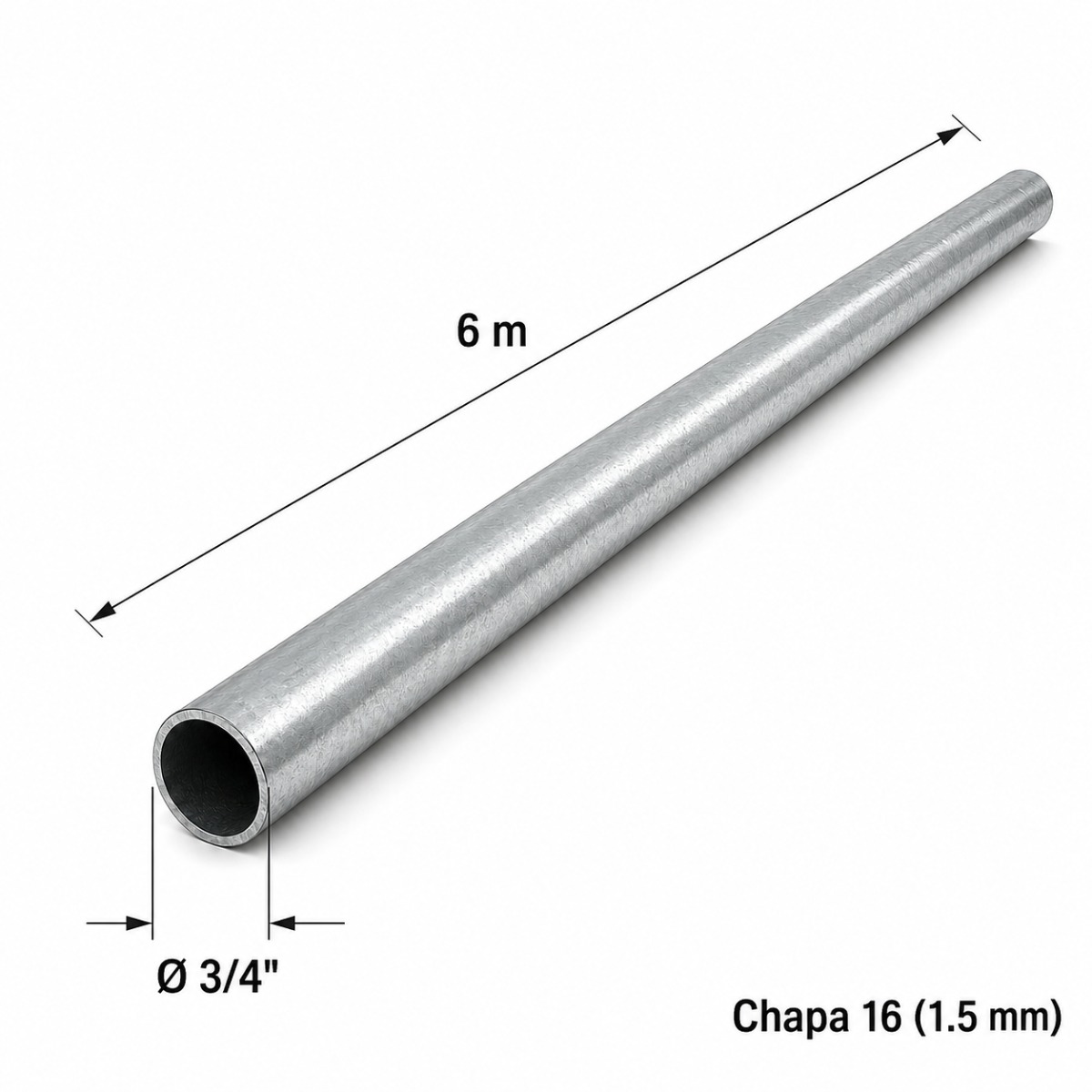 Tubo redondo 3/4" — Tubo completo (6m) — Galvanizado