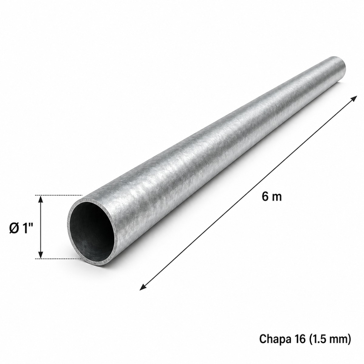 Tubo redondo 1" — Tubo completo (6m) — Galvanizado