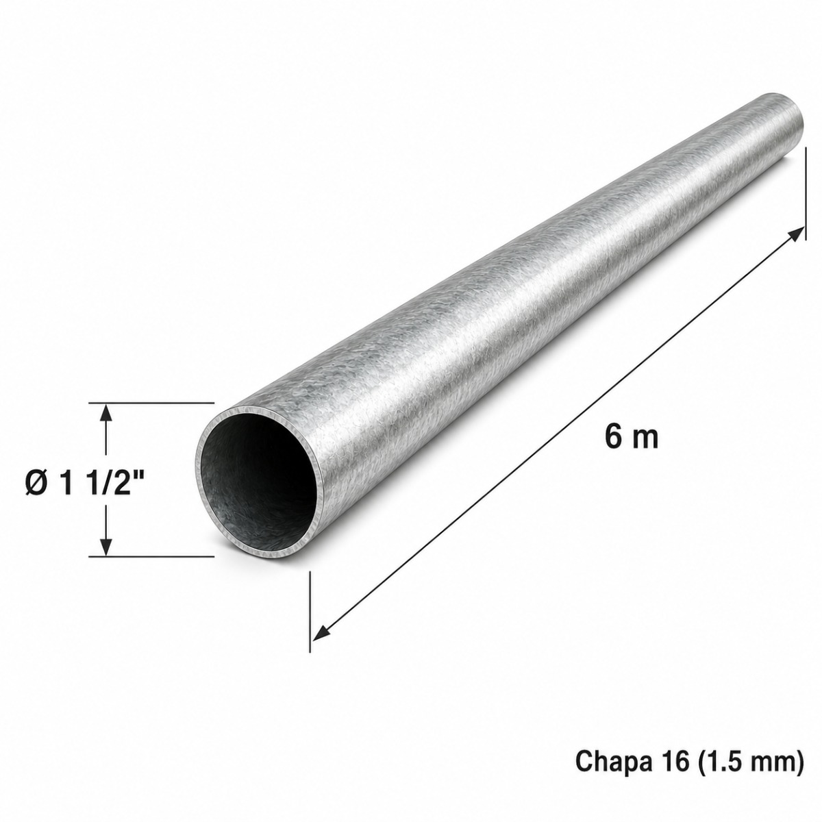 Tubo redondo 1 1/2" — Tubo completo (6m) — Galvanizado
