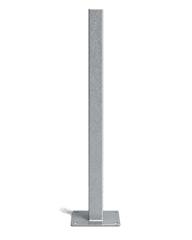Poste para fijación en concreto 2"×2" — 0.6 m — Galvanizado (incluye platina 7"×4")