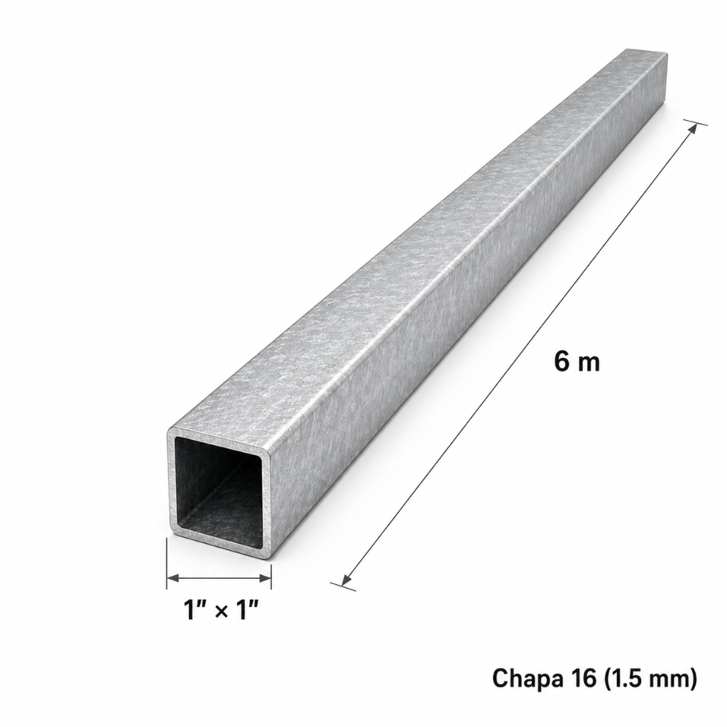 Tubo cuadrado 1" — Tubo completo (6m) — Galvanizado